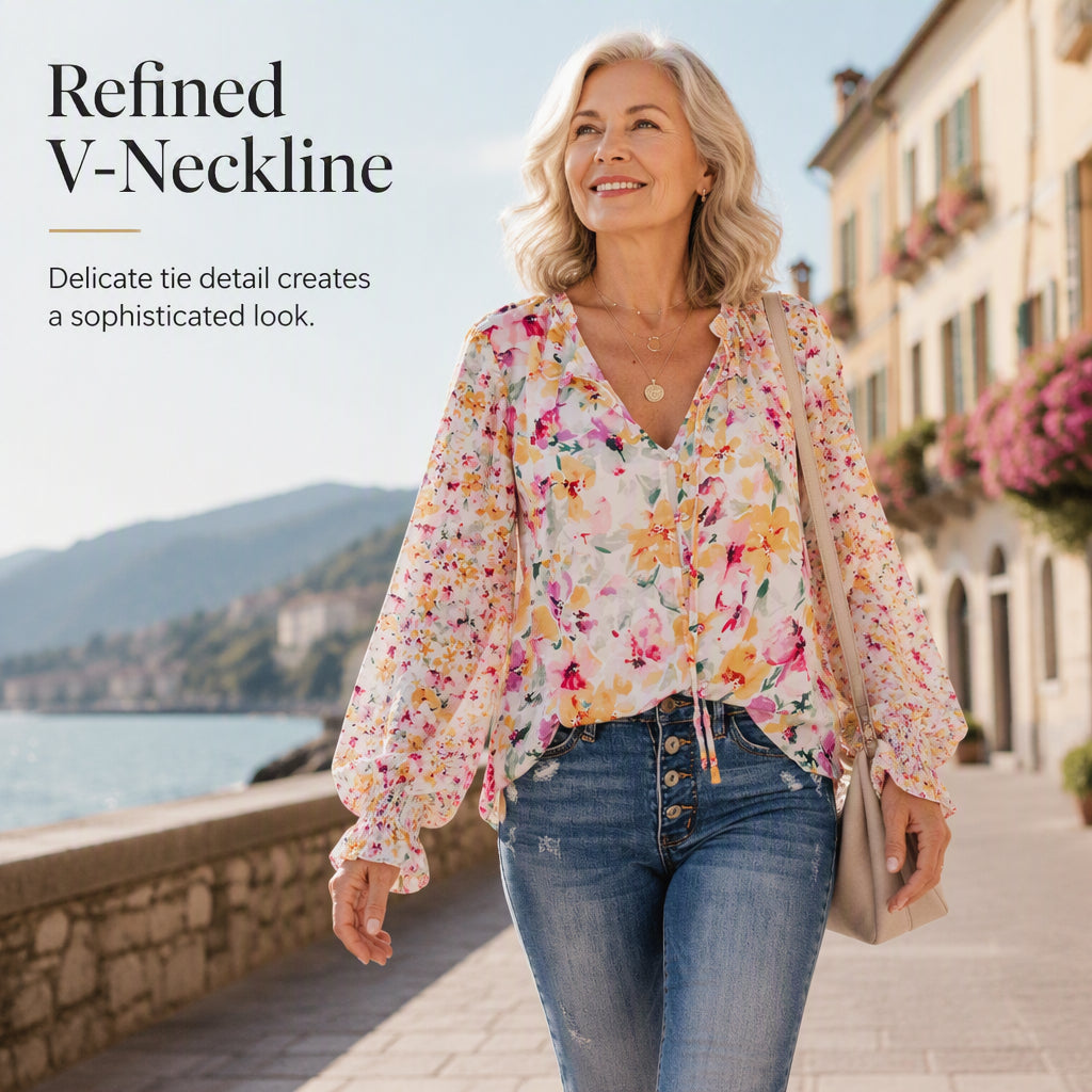 🌸💐Haut à col en V respirant à imprimé floral pour femme