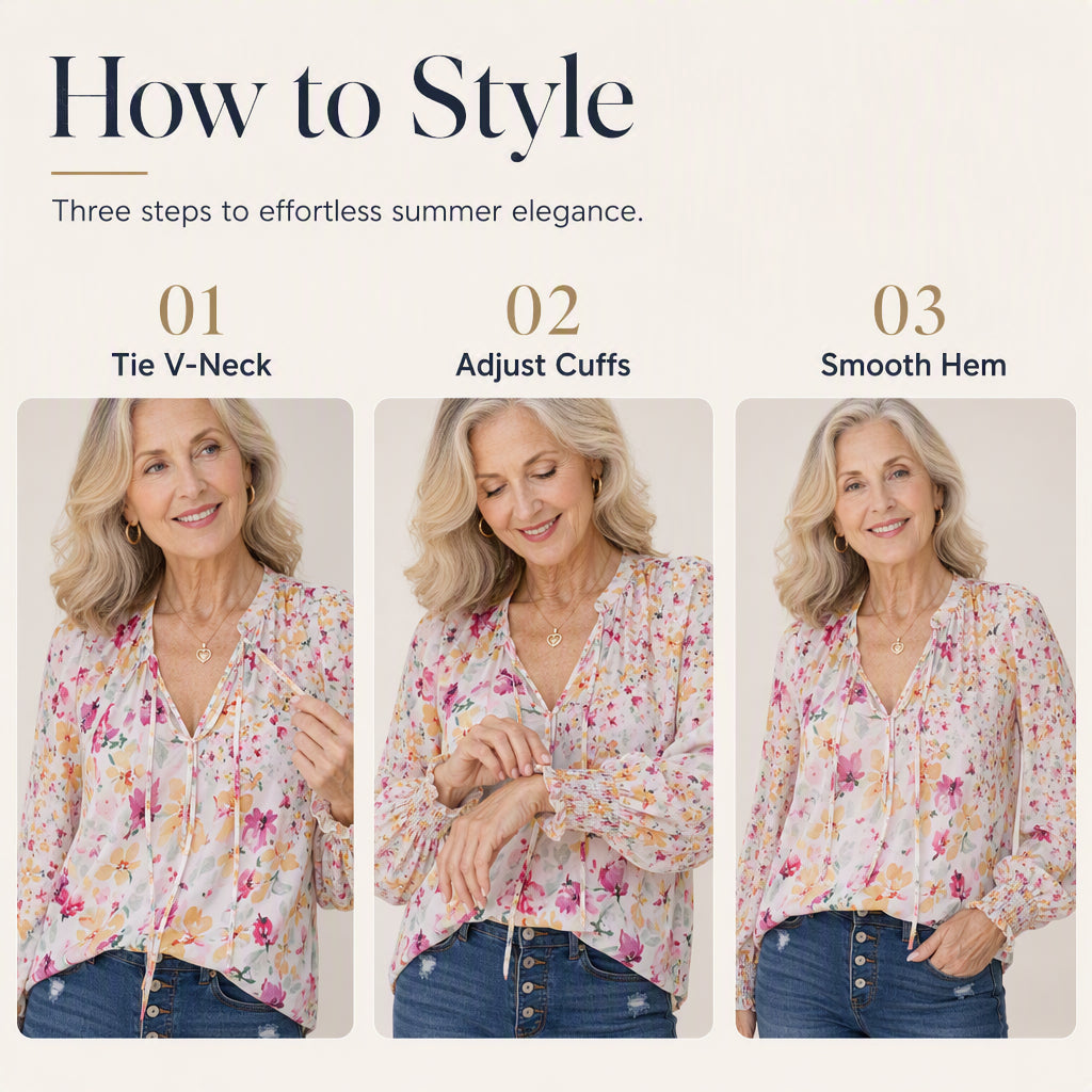 🌸💐Haut à col en V respirant à imprimé floral pour femme