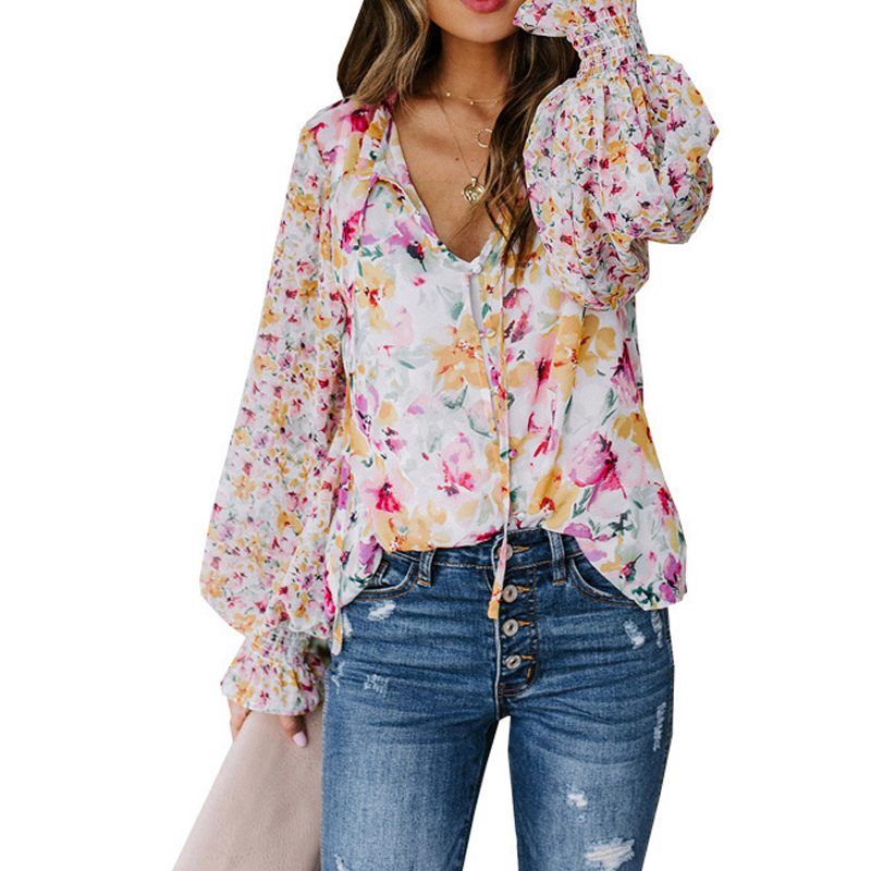 🌸💐Haut à col en V respirant à imprimé floral pour femme