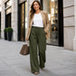 Pantalon droit côtelé femme à taille élastique et cordon de serrage, coupe ample fluide, tissu texturé doux pour usage quotidien🔥-44%🍃 Coupe ample sans serrement, plusieurs coloris unis polyvalents