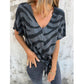 T-shirt à imprimé zèbre, col en V et nœud sur le devant pour femme