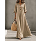 Robe longue à col en V et manches à volants pour femme
