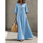Robe longue à col en V et manches à volants pour femme
