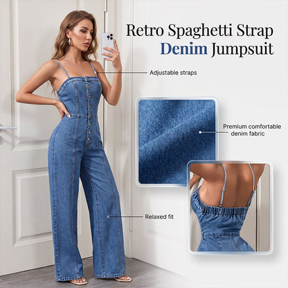 👗💙 Combinaison en jean à bretelles fines et jambes larges pour femme – 50 % de réduction ! Un style décontracté, le confort d'une coupe à jambes larges, un jean classique : votre nouvelle tenue préférée pour les beaux jours. ☁️☀️