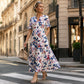 ☀️👗 Coup de cœur – Robe midi décontractée à motifs floraux et col en V – Tombé souple et imprimé romantique