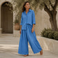 Ensemble chemise à manches longues et pantalon large pour femme
