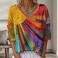 Blouse vintage à col V avec patchwork pour femmes