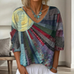Blouse vintage à col V avec patchwork pour femmes