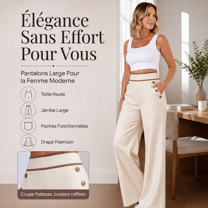 Pantalon large taille haute pour femme avec bordures contrastées