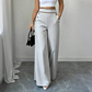 Pantalon large taille haute pour femme avec bordures contrastées