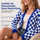 Cardigan en tricot à carreaux à manches longues pour femme