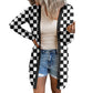 Cardigan en tricot à carreaux à manches longues pour femme