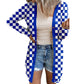 Cardigan en tricot à carreaux à manches longues pour femme