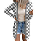 Cardigan en tricot à carreaux à manches longues pour femme