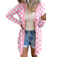 Cardigan en tricot à carreaux à manches longues pour femme