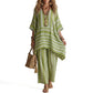 Ensemble décontracté 2 pièces à rayures, col V, coupe ample pour femme