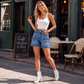 Short en jean stretch décontracté pour femme