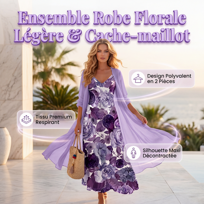 Ensemble robe fluide imprimée pour femme avec cache-maillot