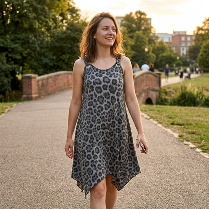🏖️Soldes d'été : 50 % de réduction🏝️👗🐆Robe grande taille à imprimé léopard avec bretelles en anneaux✨Coupe ample flatteuse et style moderne, idéale pour toutes les occasions
