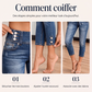 Jean court taille haute pour femme, coupe ajustée