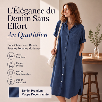 Robe en jean ample pour femme, boutonnée devant