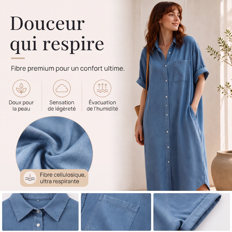 Robe en jean ample pour femme, boutonnée devant