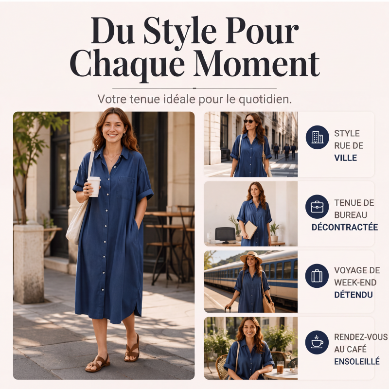 Robe en jean ample pour femme, boutonnée devant