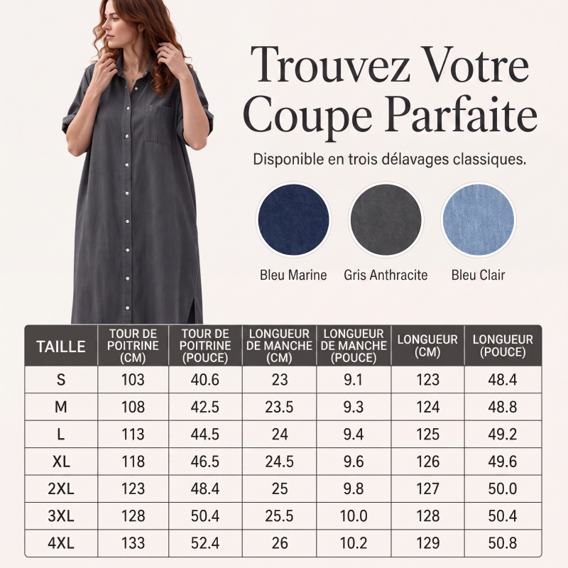 Robe en jean ample pour femme, boutonnée devant