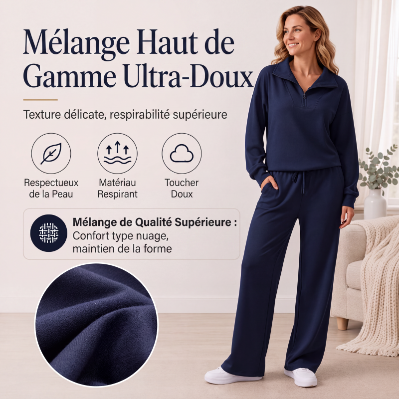 Ensemble pour femme : haut à col rabattu demi-zip et pantalon large