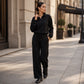 Ensemble pour femme : haut à col rabattu demi-zip et pantalon large