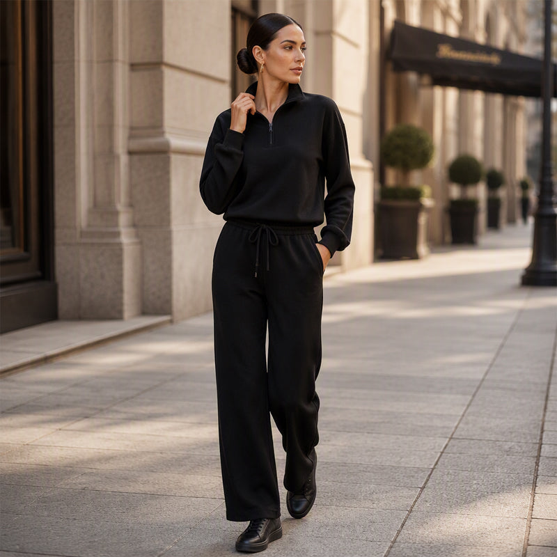 Ensemble pour femme : haut à col rabattu demi-zip et pantalon large