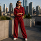 Ensemble pour femme : haut à col rabattu demi-zip et pantalon large