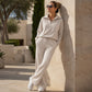 Ensemble pour femme : haut à col rabattu demi-zip et pantalon large