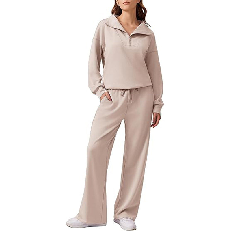 Ensemble pour femme : haut à col rabattu demi-zip et pantalon large