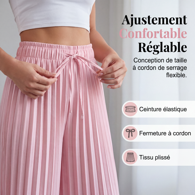 Pantalon plissé à jambes larges avec taille à cordon