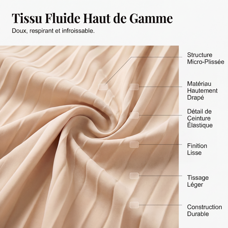 Pantalon plissé à jambes larges avec taille à cordon