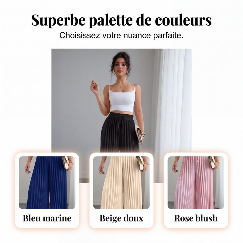 Pantalon plissé à jambes larges avec taille à cordon