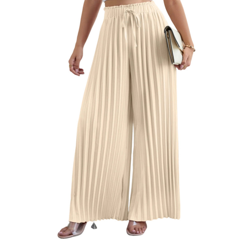Pantalon plissé à jambes larges avec taille à cordon