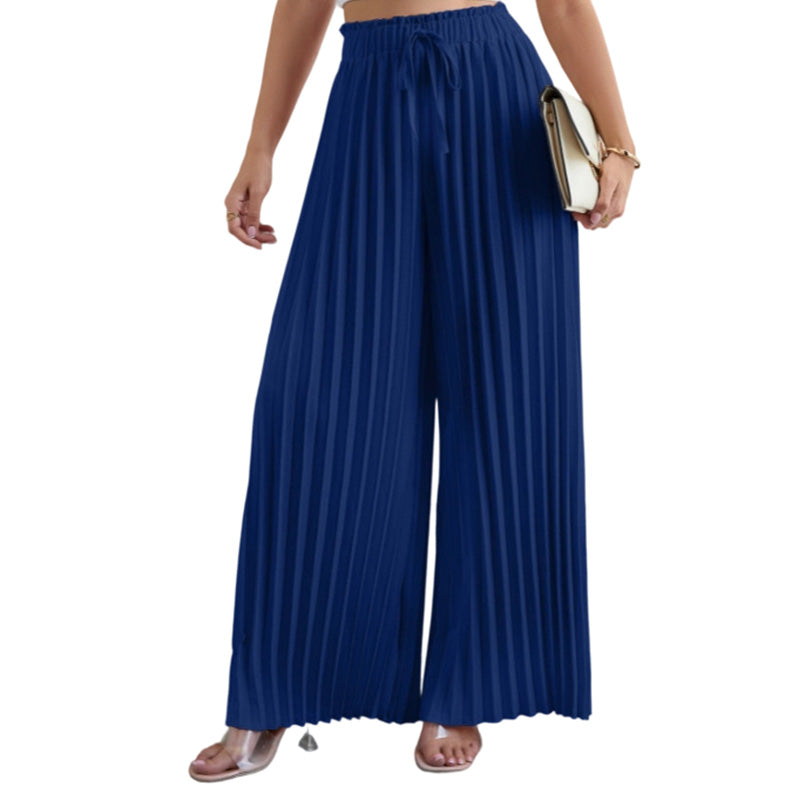 Pantalon plissé à jambes larges avec taille à cordon