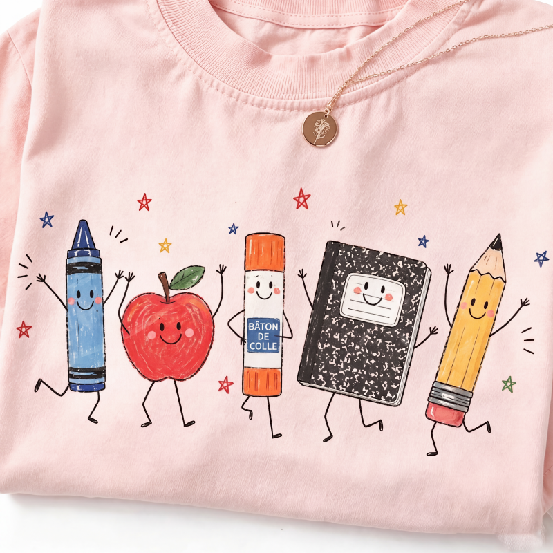 T-shirt à manches courtes à motif mignon pour femme