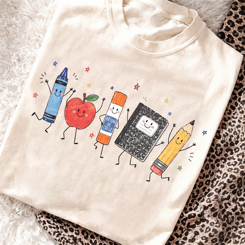 T-shirt à manches courtes à motif mignon pour femme