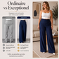 Pantalon taille haute à jambes larges pour femme avec boutons sur les côtés