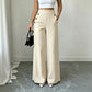 Pantalon taille haute à jambes larges pour femme avec boutons sur les côtés