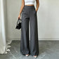Pantalon taille haute à jambes larges pour femme avec boutons sur les côtés