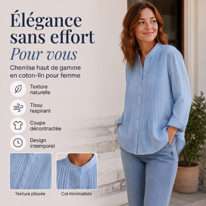 Chemise plissée décontractée à col montant pour femme