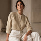 Chemise plissée décontractée à col montant pour femme
