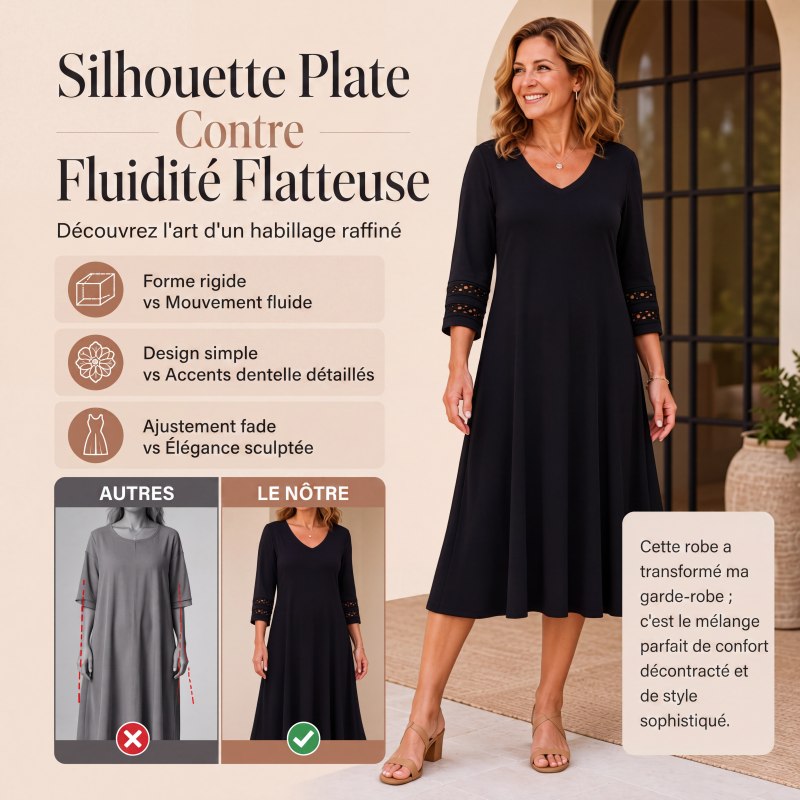 Robe mi-longue décontractée à col V pour femme