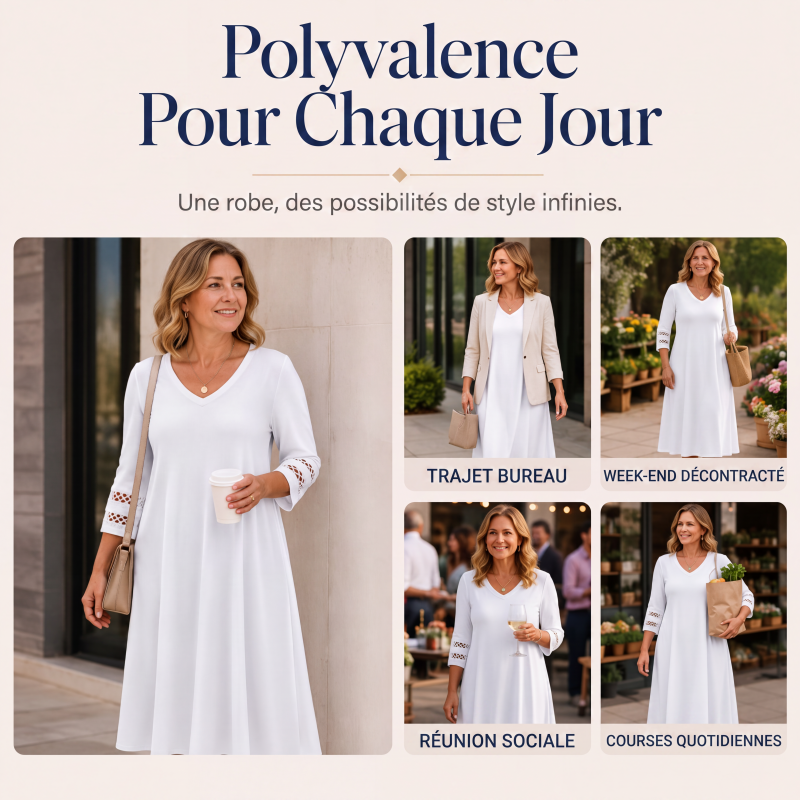 Robe mi-longue décontractée à col V pour femme