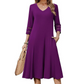 Robe mi-longue décontractée à col V pour femme