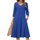 Robe mi-longue décontractée à col V pour femme